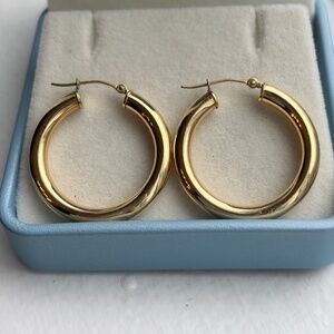 14K solid gold hoop earrings, 29mm x 4mm, stunning!